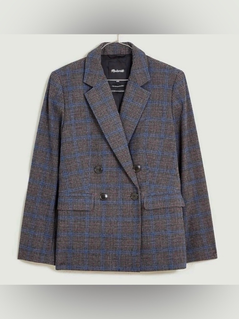 Madewell The Rosedale Blazer Women's 8 Gray Blue Plaid Wool Blend Jacket Classic